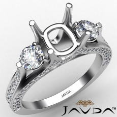 Three Stone Cushion Diamond Engagement Ring Set 14K White Gold Semi Mount 1.20Ct