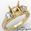 Three Stone Cushion Diamond Engagement Ring Set 14k Yellow Gold Semi Mount 1.2Ct - javda.com 