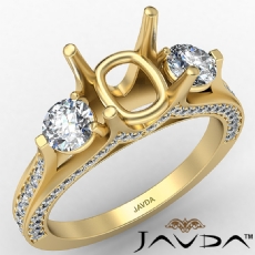 Three Stone Cushion Diamond Engagement Ring Set 14k Gold Yellow Semi Mount  (1.2Ct. tw.)