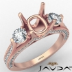 Three Stone Cushion Diamond Engagement Ring Set 18k Rose Gold Semi Mount 1.2Ct - javda.com 
