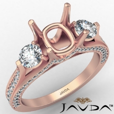 Three Stone Cushion Diamond Engagement Ring Set 14k Rose Gold Semi Mount  (1.2Ct. tw.)