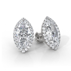 Women Halo Marquise Lab grown Diamond Claw Prong IGI Earring 14k W Gold 3.31ctw
