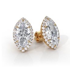 Women Halo Marquise Lab grown Diamond Claw Prong IGI Earring 18k Gold Yellow  (3.31Ct. tw.)