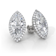 Halo Marquise Lab grown Diamond Claw Prong Women Earring IGI 14k W Gold 4.33ctw