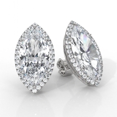 Marquise Lab grown Diamond Claw Prong Women Halo Earring IGI 14k Gold 6.38ctw