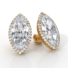 Marquise Lab grown Diamond Claw Prong Women Halo Earring IGI 18k Gold Yellow  (6.38Ct. tw.)