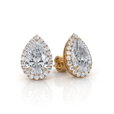 Pear Lab grown Diamond Claw Prong Women Halo Earring IGI 18k Gold Yellow  (2.22Ct. tw.)
