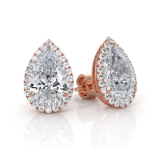 Women's Halo Pear Lab grown Diamond Prong Set Earring IGI 14k Rose Gold  (3.31Ct. tw.)