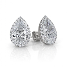 Women's Halo Pear Lab grown Diamond Prong Set Earring IGI 14k White Gold 3.31ctw