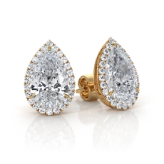 Women's Halo Pear Lab grown Diamond Prong Set Earring IGI 18k Gold Yellow  (3.31Ct. tw.)