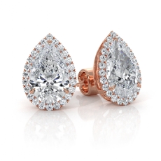 Halo Pear Lab grown Diamond Claw Prong Women Earring IGI 14k Rose Gold  (4.31Ct. tw.)