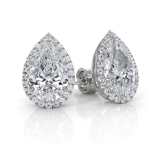 Halo Pear Lab grown Diamond Claw Prong Women Earring IGI 14k White Gold 4.31ctw