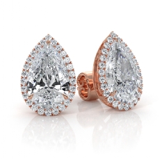 Halo Pear Lab grown Diamond Claw Prong Womens Earring IGI 14k Rose Gold  (5.34Ct. tw.)