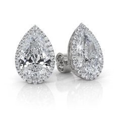 Halo Pear Lab grown Diamond Claw Prong Womens Earring IGI 14k White Gold 5.34ctw