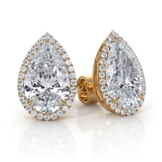 Halo Pear Lab grown Diamond Claw Prong Womens Earring IGI 18k Gold Yellow  (6.36Ct. tw.)