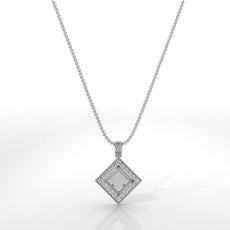 Pave Set Diamond Solitaire Accent Halo Princess Pendant in 14k White Gold 0.67ct