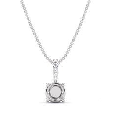 Prong Set Solitaire Round Semi Mount Diamond Bail Pendant 14k White Gold 0.03ct