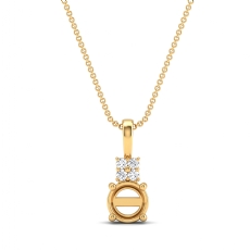 Claw Prong Round Cut Semi Mount Bail Pendant in 14k Gold Yellow  Accents (0.04Ct. tw.)