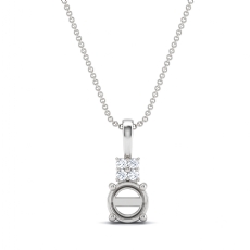 Claw Prong Round Cut Semi Mount Bail Pendant in 18k Gold White  Accents (0.04Ct. tw.)