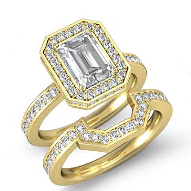 Halo Pave Setting Bridal diamond Ring 14k Gold Yellow