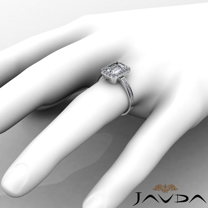 Pave Set Halo Side-Stone diamond Ring 14k Gold White