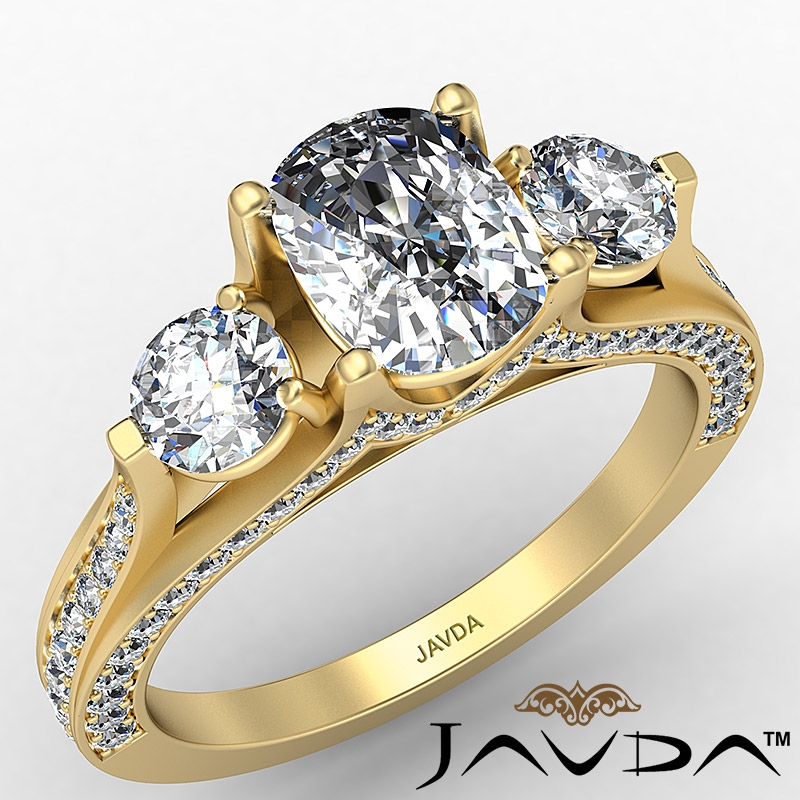 Three Stone Bridge Accent diamond Ring 18k Gold Yellow