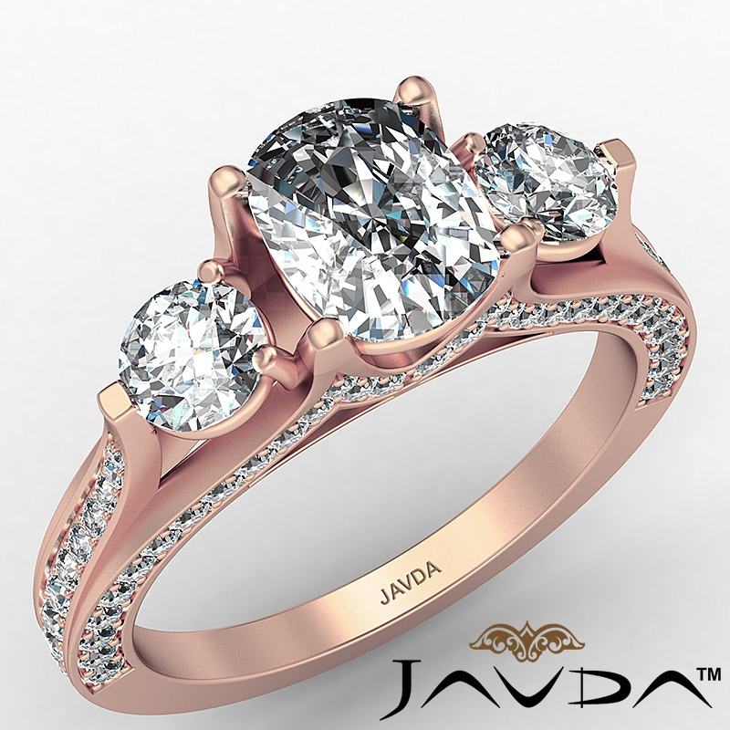 Three Stone Bridge Accent diamond Ring 14k Rose Gold