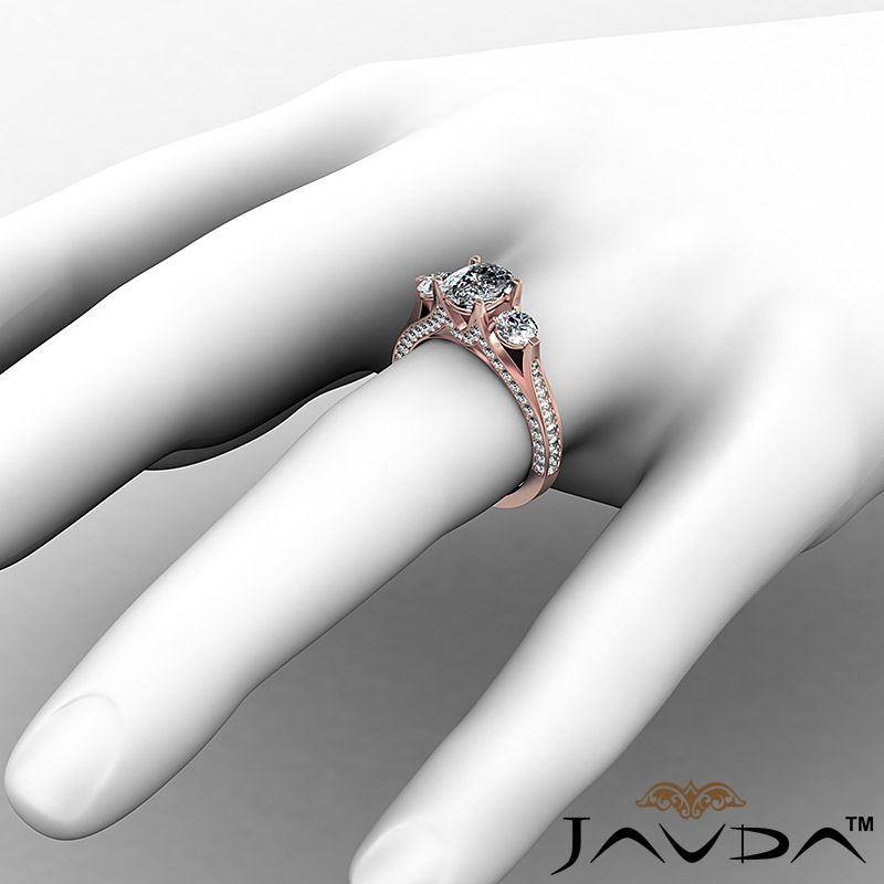 Three Stone Bridge Accent diamond Ring 14k Rose Gold