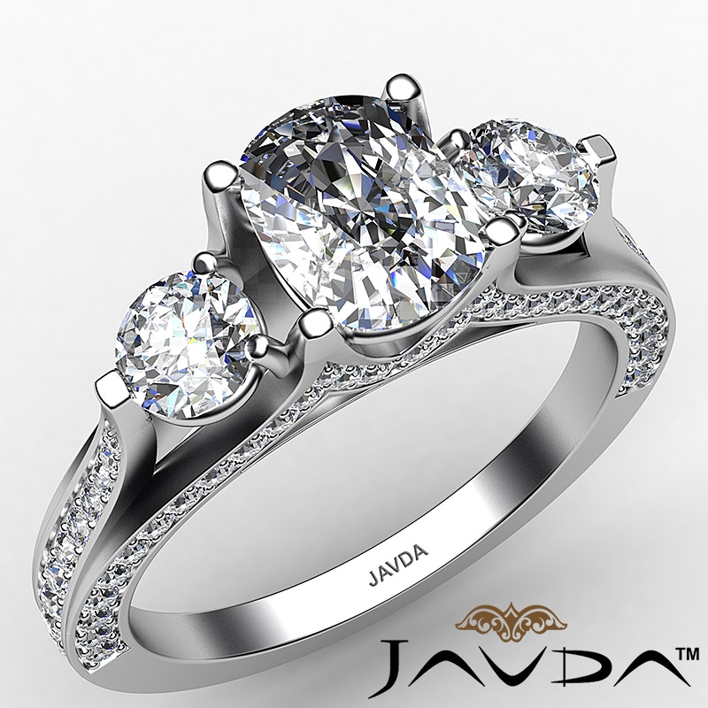 Three Stone Bridge Accent diamond Ring 14k Gold White