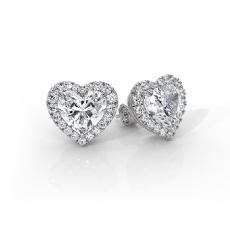 Halo Heart Lab grown Diamond Claw Prong Women Earring IGI 14k White Gold 2.25ctw