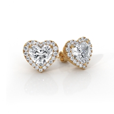 Halo Heart Lab grown Diamond Claw Prong Women Earring IGI 18k Gold Yellow  (2.25Ct. tw.)
