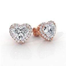 Heart Lab grown Diamond Prong Set Women Halo Earring IGI 18k Rose Gold  (4.4Ct. tw.)