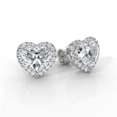 Heart Lab grown Diamond Prong Set Women Halo Earring IGI 14k White Gold 4.04ctw