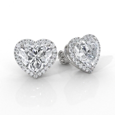 Heart Lab grown Diamond Prong Set Women Halo Earring IGI 14k White Gold 5.35ctw