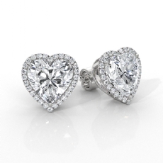 Heart Lab grown Diamond Claw Prong Women Halo Earring IGI 14k White Gold 6.45ctw