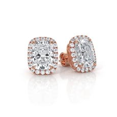 Halo Cushion Lab grown Diamond Prong Women Earring IGI 18k Rose Gold  (2.2Ct. tw.)