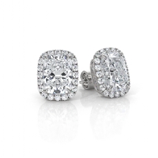 Halo Cushion Lab grown Diamond Prong Women Earring IGI 14k White Gold 2.02ctw
