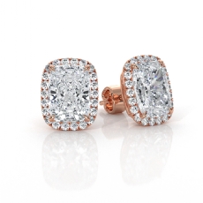 Cushion Lab grown Diamond Claw Prong Halo Women Earring IGI 18k Rose Gold  (3.25Ct. tw.)