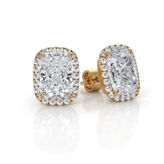 Cushion Lab grown Diamond Claw Prong Halo Women Earring IGI 18k Gold Yellow  (3.25Ct. tw.)