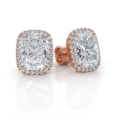 Claw Prong Set Halo Cushion Lab grown Diamond Earring IGI 18k Rose Gold  (5.31Ct. tw.)