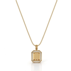 Pave Set Diamond Halo Radiant Cut Solitaire Pendant in 18k Gold Yellow  (0.61Ct. tw.)