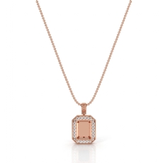 Pave Set Diamond Halo Radiant Cut Solitaire Pendant in 14k Rose Gold  (0.61Ct. tw.)