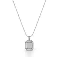 Pave Set Diamond Halo Radiant Cut Solitaire Pendant in 14k White Gold 0.61ct.