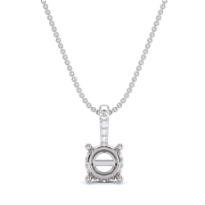 Solitaire Round Prong Set Diamond Semi Mount Bail Pendant 14k White Gold 0.07ct.