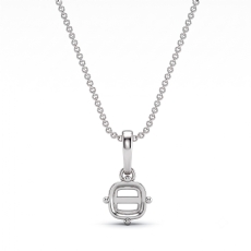 Cushion Cut Semi Mount Solitaire 4Prong Scroll Pendant With Chain 14k White Gold