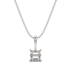 Prong Set Cushion Cut Diamond Solitaire Semi Mount Bail Pendant 14k White Gold
