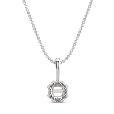 Cushion Cut Diamond Filigree Semi Mount Bail Solitaire Pendant in 14k White Gold