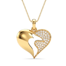 18k Gold Yellow Lab Grown Diamond Split Heart Pave Pendant Love Design <Metal> (0.26Ct. tw.)