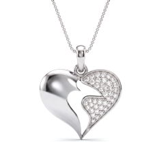 14K White Gold Lab Grown Diamond Split Heart Pave Pendant Love Design 0.26 ctw.