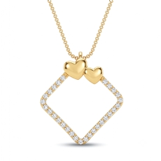 18k Gold Yellow Lab Grown Diamond Double Heart Open Square Love Pendant  (0.15Ct. tw.)